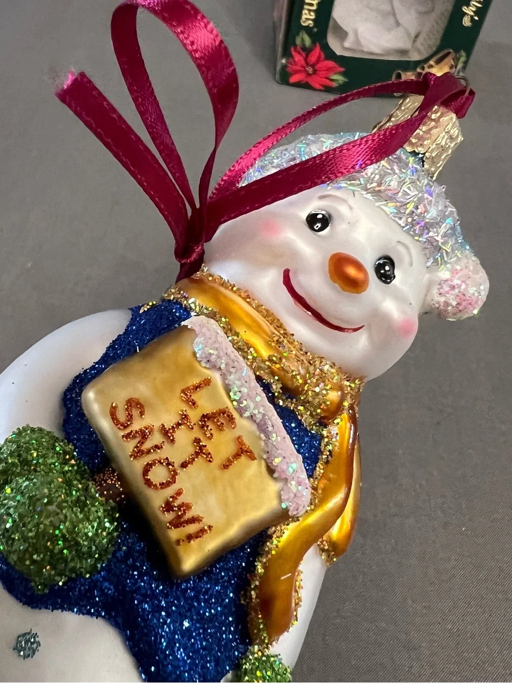 Old World Christmas Glass Glistening “Let It Snow” Snowman Ornament 5.5”
